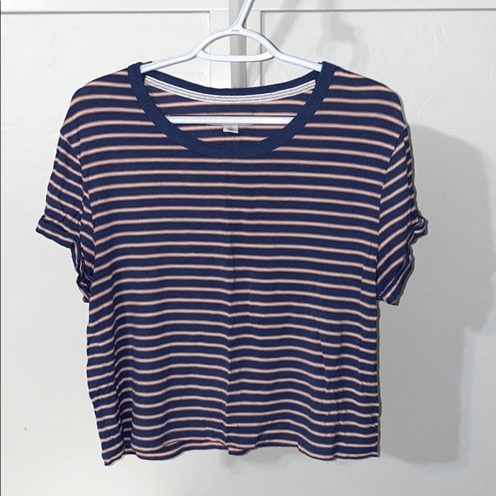 Blue, Orange, and White Striped Shirt